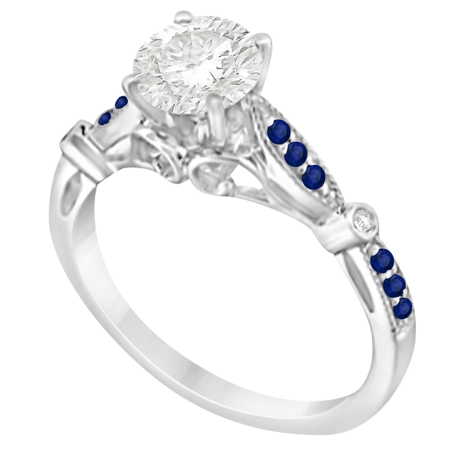 Marquise & Dot Blue Sapphire Vintage Bridal Set in 14k White Gold (0.29ct)