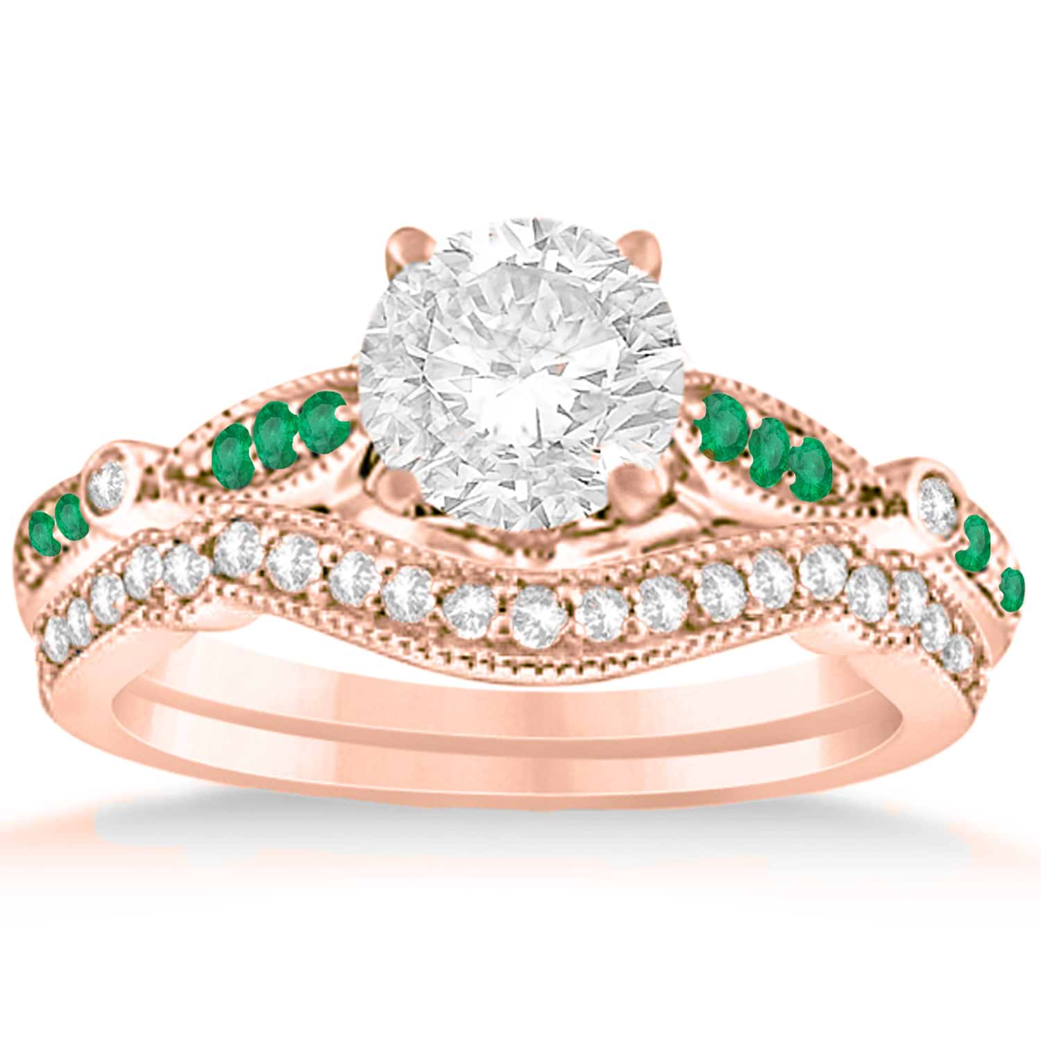 Marquise & Dot Emerald Vintage Bridal Set in 14k Rose Gold (0.29ct)
