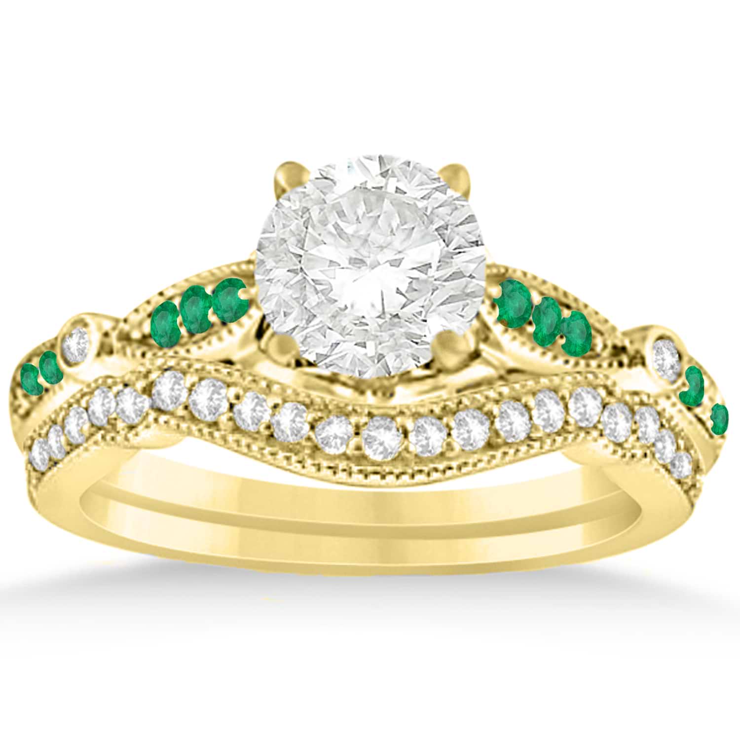 Marquise & Dot Emerald Vintage Bridal Set in 14k Yellow Gold (0.29ct)