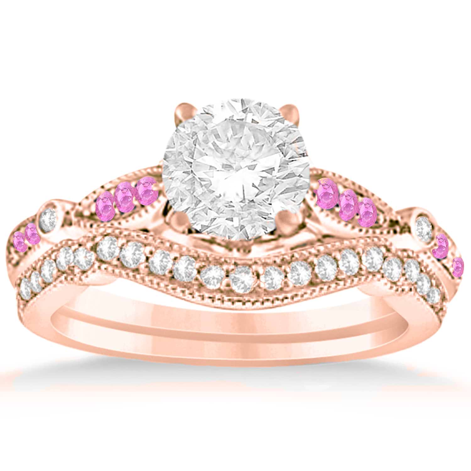 Marquise & Dot Pink Sapphire Vintage Bridal Set in 14k Rose Gold (0.29ct)