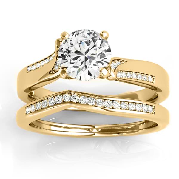 Diamond Pave Swirl Bridal Set Setting 14k Yellow Gold (0.24ct)