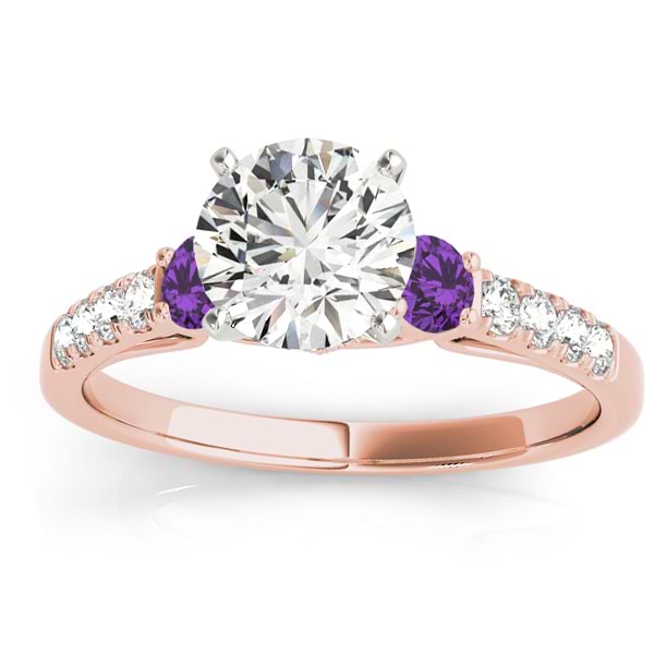 Diamond & Amethyst Three Stone Engagement Ring 14k Rose Gold (0.43ct)