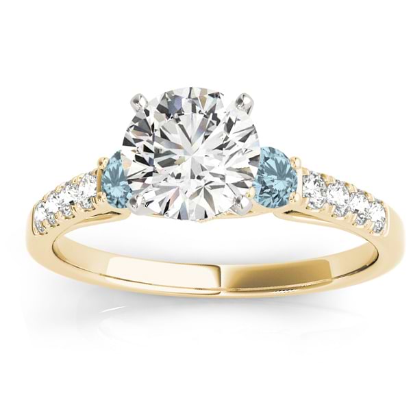 Diamond & Aquamarine Three Stone Engagement Ring 18k Yellow Gold (0.43ct)