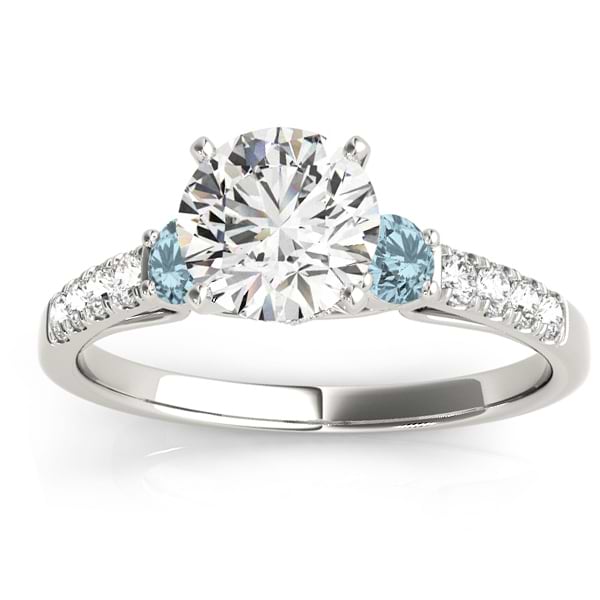Diamond & Aquamarine Three Stone Engagement Ring Setting Palladium (0.43ct)