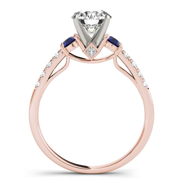 Diamond & Blue Sapphire Three Stone Engagement Ring 14k Rose Gold (0.43ct)