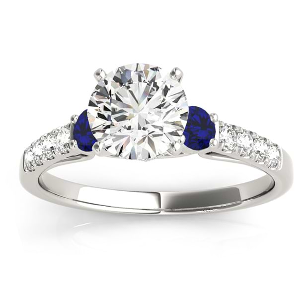Diamond & Blue Sapphire Three Stone Engagement Ring 14k White Gold (0.43ct)