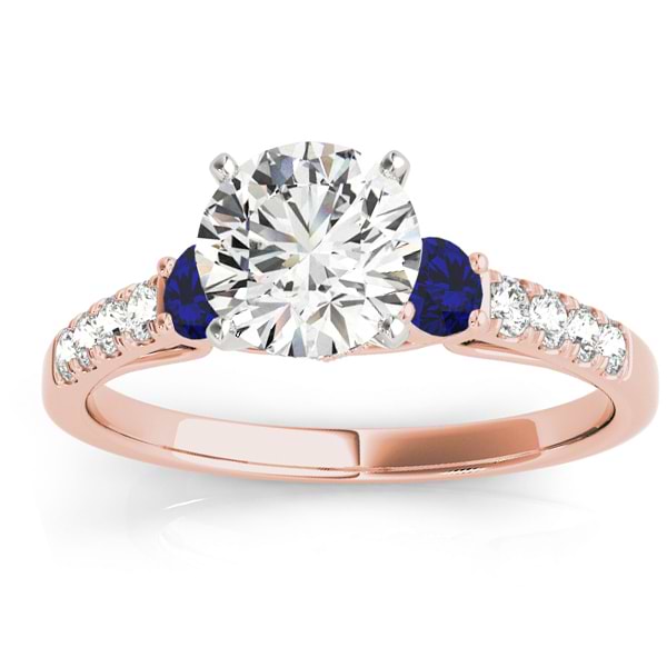 Diamond & Blue Sapphire Three Stone Engagement Ring 18k Rose Gold (0.43ct)