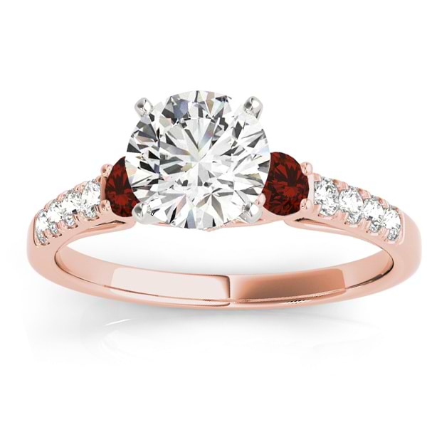 Diamond & Garnet Three Stone Engagement Ring 14k Rose Gold (0.43ct)