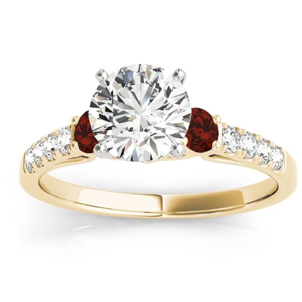 Diamond & Garnet Three Stone Engagement Ring 18k Yellow Gold (0.43ct)