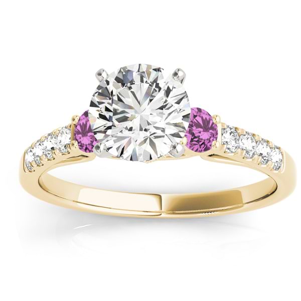 Diamond & Pink Sapphire Three Stone Engagement Ring 18k Yellow Gold (0.43ct)