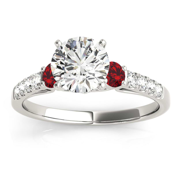 Diamond & Ruby Three Stone Engagement Ring 14k White Gold (0.43ct)