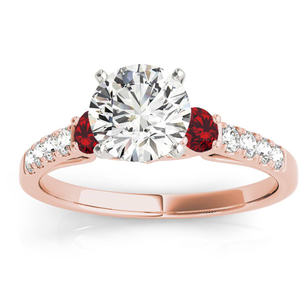 Diamond & Ruby Three Stone Engagement Ring 18k Rose Gold (0.43ct)