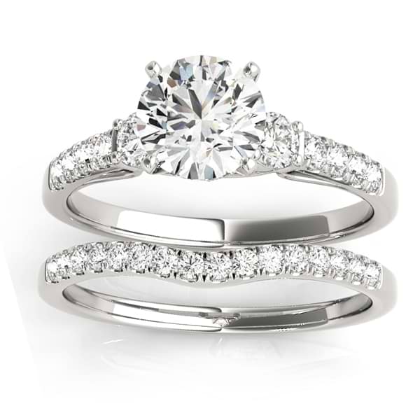 Diamond Three Stone Bridal Set Ring 18k White Gold (0.55ct)