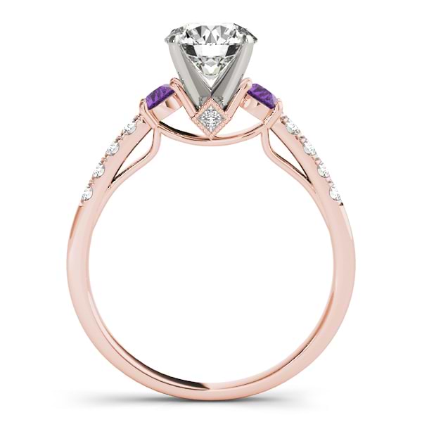 Diamond & Amethyst Three Stone Bridal Set Ring 14k Rose Gold (0.55ct)