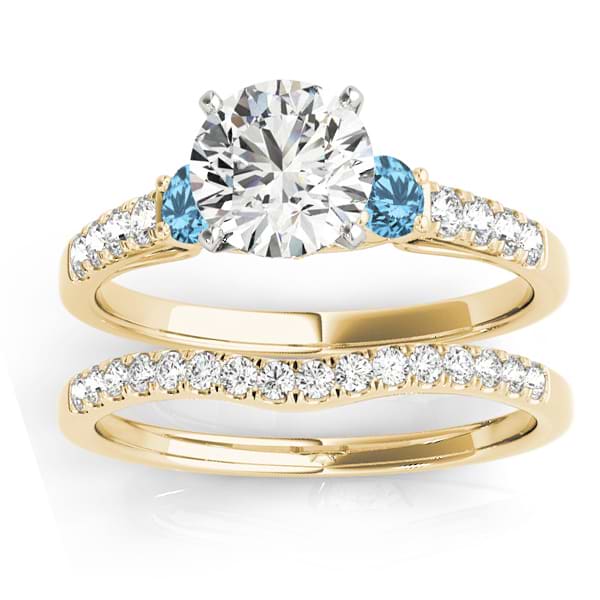 Diamond &  Blue Topaz Three Stone Bridal Set Ring 14k Yellow Gold (0.55ct)
