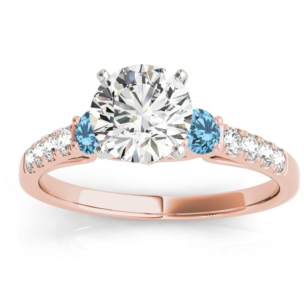 Diamond &  Blue Topaz Three Stone Bridal Set Ring 18k Rose Gold (0.55ct)