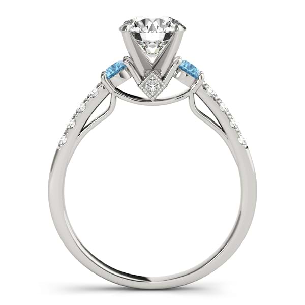 Diamond &  Blue Topaz Three Stone Bridal Set Ring 18k White Gold (0.55ct)