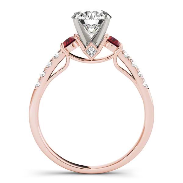 Diamond & Ruby Three Stone Bridal Set Ring 14k Rose Gold (0.55ct)