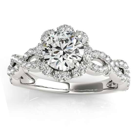 Twisted Halo Diamond Flower Engagement Ring Setting Platinum 0.63ct