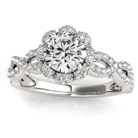 Twisted Halo Diamond Flower Engagement Ring Setting 14k W. Gold 0.63ct