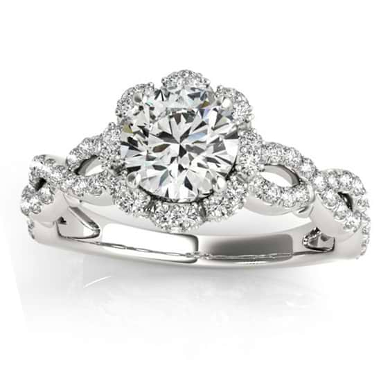 Halo Diamond Engagement & Wedding Rings Bridal Set 18k W. Gold 0.83ct