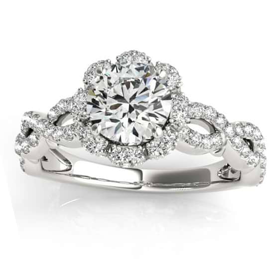 Halo Lab Grown Diamond Engagement & Wedding Rings Bridal Set 14k W. Gold 0.83ct