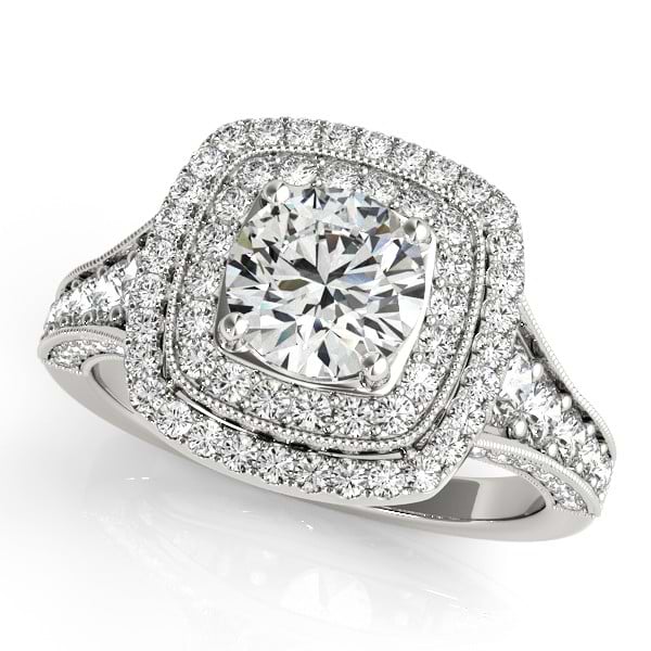 Square Double Halo Diamond Engagement Ring 14k White Gold 2.00ct