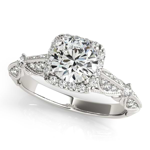 Diamond Square Halo Art Deco Engagement Ring 14k White Gold (1.31ct)