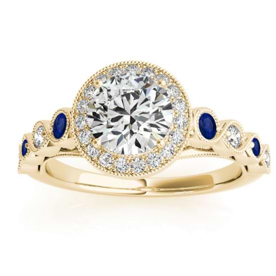 Blue Sapphire & Diamond Halo Engagement Ring 14K Yellow Gold (0.36ct)