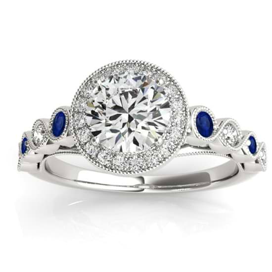 Blue Sapphire & Diamond Halo Engagement Ring Palladium (0.36ct)