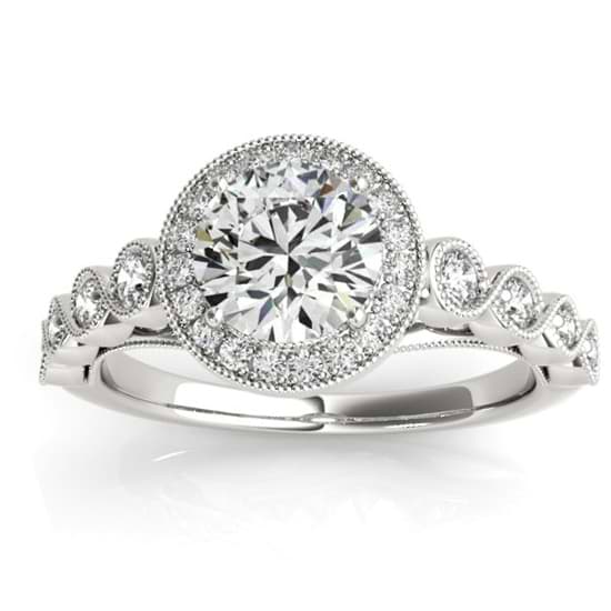 Diamond Halo Swirl Engagement Ring Setting 14K White Gold (0.36ct)