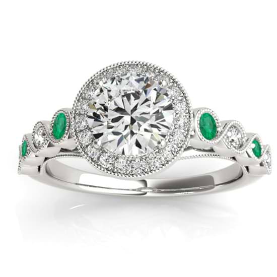 Emerald & Diamond Halo Engagement Ring 18K White Gold (0.36ct)