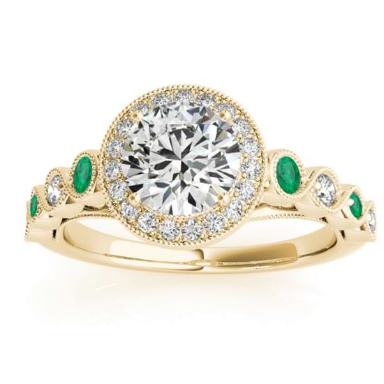 Emerald & Diamond Halo Engagement Ring 18K Yellow Gold (0.36ct)