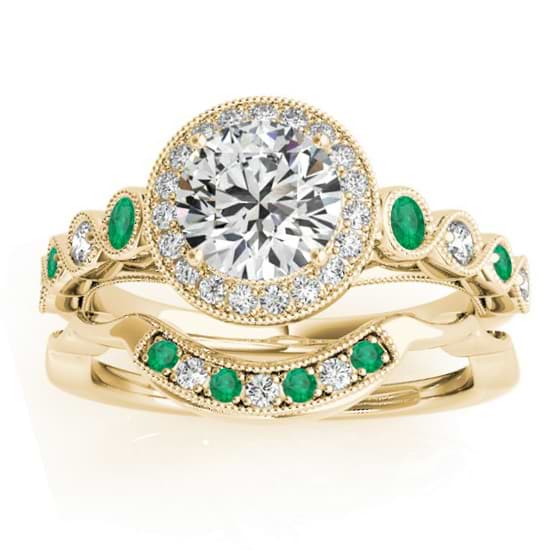 Emerald & Diamond Halo Bridal Set Setting 14K Yellow Gold (0.54ct)