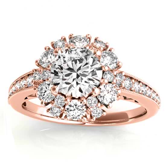 Diamond Halo Round Engagement Ring Setting 18k Rose Gold (1.01ct)