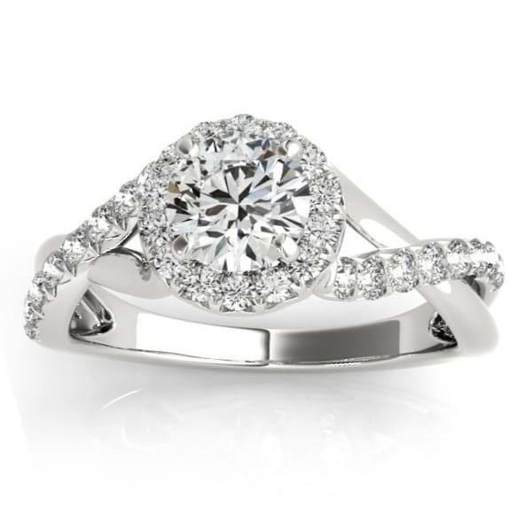 Twisted Shank Halo Diamond Engagement Ring Setting 14k W. Gold 0.30ct