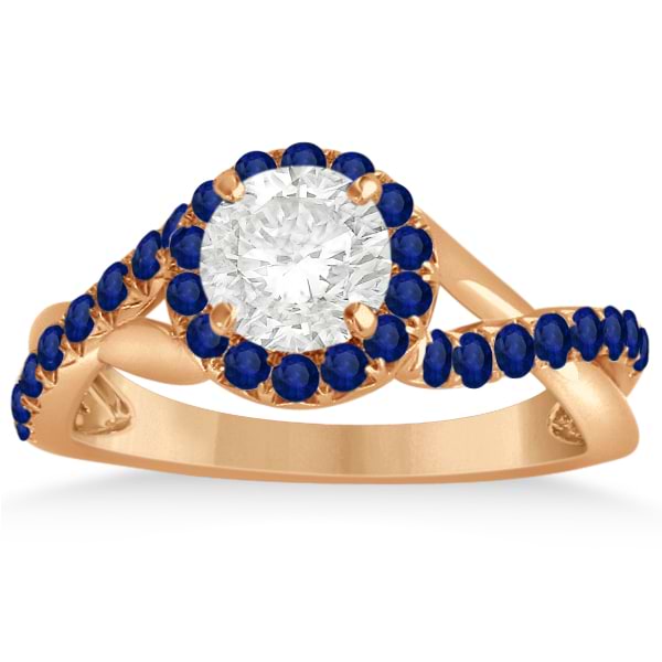 Twisted Halo Blue Sapphire Engagement Ring Setting 14k R. Gold 0.30ct