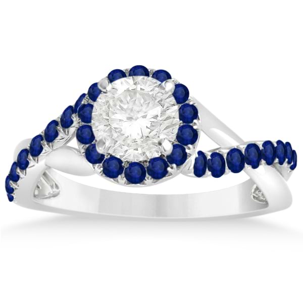Twisted Halo Blue Sapphire Engagement Ring Setting 14k W Gold 0.30ct