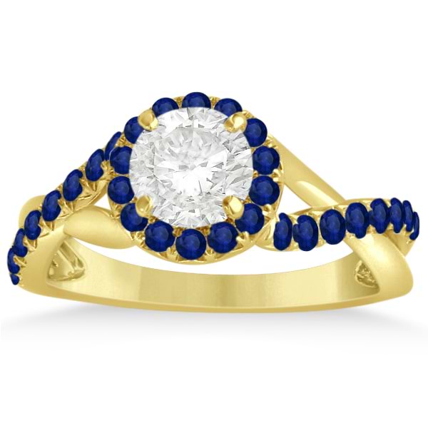 Twisted Halo Blue Sapphire Engagement Ring Setting 14k Y. Gold 0.30ct