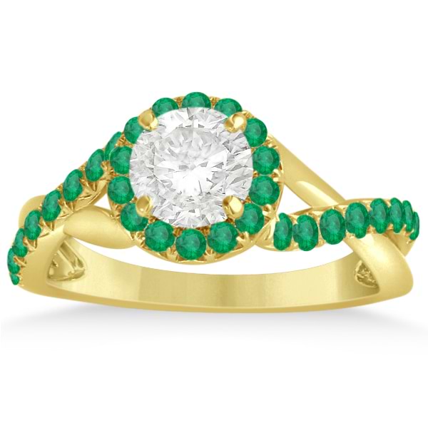 Twisted Shank Halo Emerald Engagement Ring Setting 14k Y. Gold 0.30ct