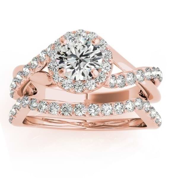 Diamond Twisted Halo Engagement Ring Setting & Band 18k Rose Gold 0.53ct