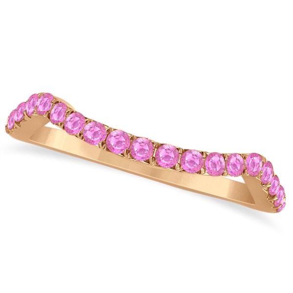 Semi Eternity Contour Pink Sapphire Wedding Ring 14k Rose Gold 0.20ct