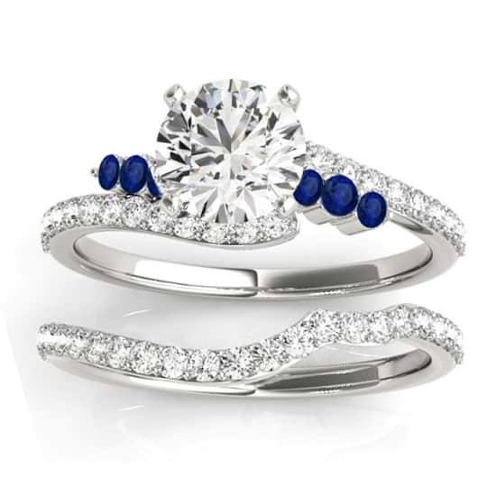 Diamond & Blue Sapphire Bypass Bridal Set Palladium (0.74ct)
