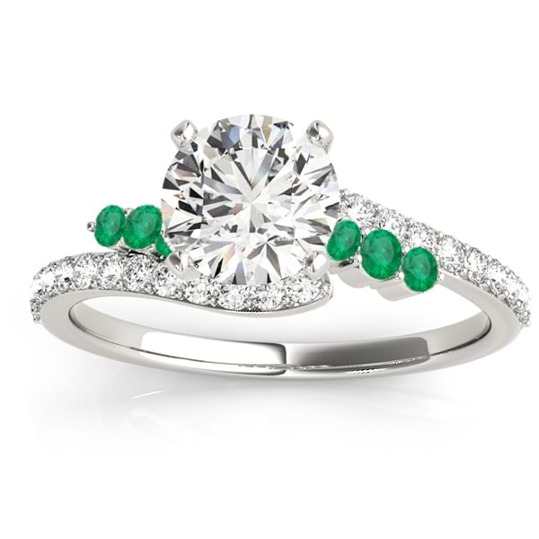 Diamond & Emerald Bypass Engagement Ring 14k White Gold (0.45ct)
