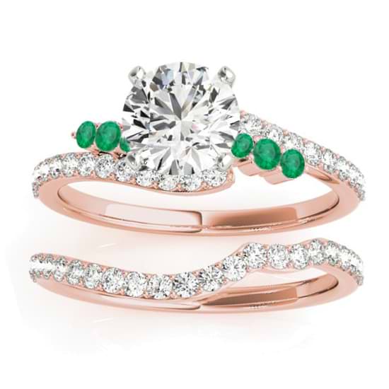 Diamond & Emerald Bypass Bridal Set 14k Rose Gold (0.74ct)