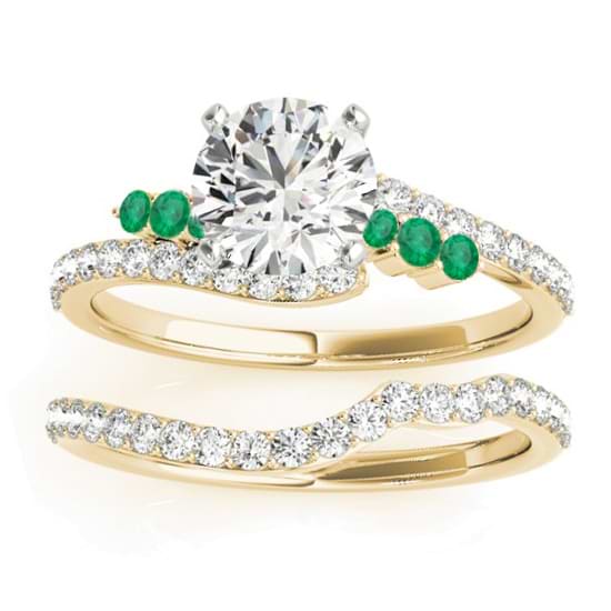 Diamond & Emerald Bypass Bridal Set 18k Yellow Gold (0.74ct)