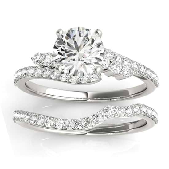 Diamond Accented Bypass Bridal Set Setting 18k White Gold (0.74ct)