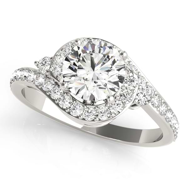 Halo Swirl Diamond Accented Engagement Ring 18k White Gold (1.00ct)