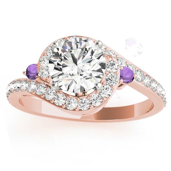 Halo Swirl Amethyst & Diamond Engagement Ring 14k Rose Gold (0.48ct)