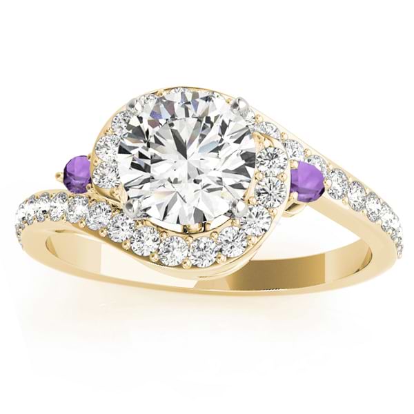 Halo Swirl Amethyst & Diamond Engagement Ring 18K Yellow Gold (0.48ct)